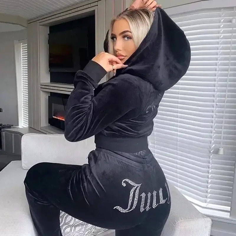 Winter Clothing For Sale - 2025 ใหม่ฤดูหนาว Juicy Coutoure ผู้หญิงกํามะหยี่เพชรแขนยาวกางเกง Hoodie