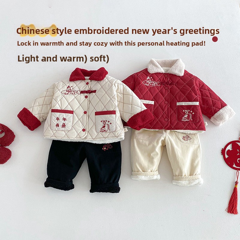 Winter Clothing For Babies - ชุดเด็กปีใหม่ 2025 ชุดฤดูหนาวใหม่สำหรับเด็กผู้ชาย ชุดผ้าฝ้ายปักลายการ์ตูน ชุดผ้าฝ้ายสำหรับเด็กทารก