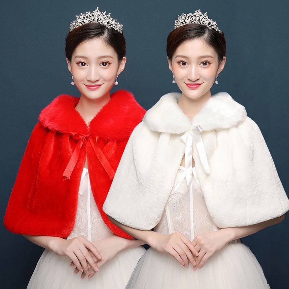 Winter Clothing For Sale - ผ้าคลุมไหล่สำหรับผู้หญิงสีขาวสำหรับฤดูหนาว ผ้าพลัฌหนานุ่ม คลุมไหล่ยาวถึงข้อศอก เหมาะสำหรับงานแต่งงาน ผ้าคลุมไหล่เจ้าสาว ผ้าคลุมไหล่แบบแจ็คเก็ตอุ่นๆ