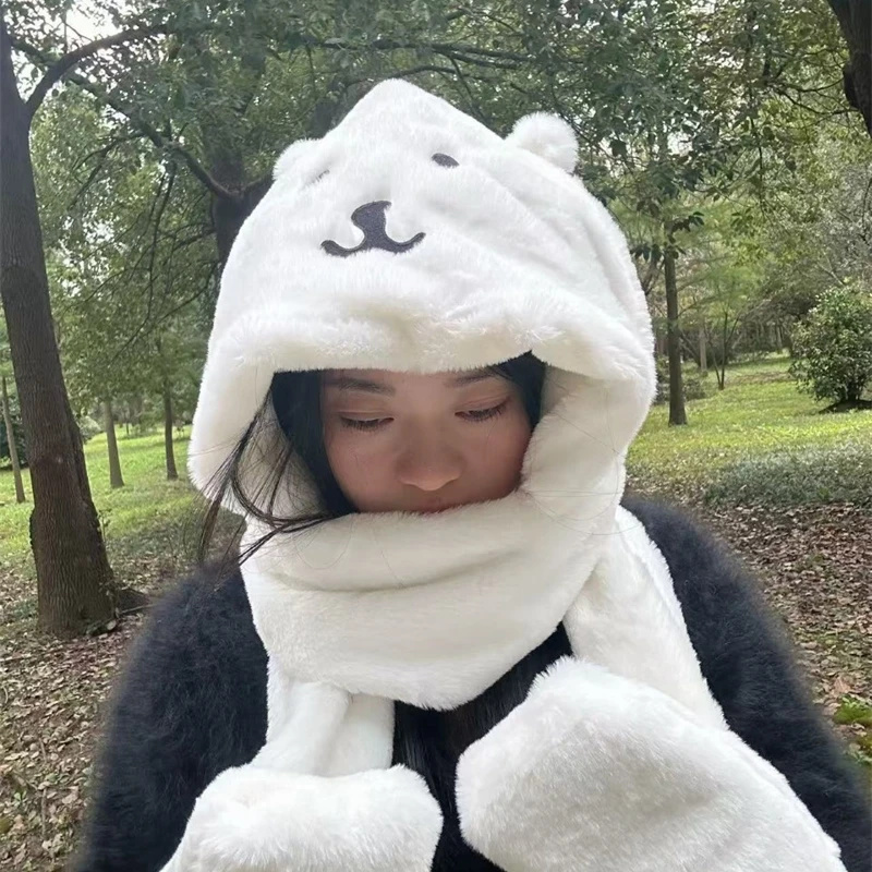 หมวกคลุมศีรษะแบบหนานุ่ม 3 in 1 - Winter Clothing Cute บทวิจารณ์และราคา