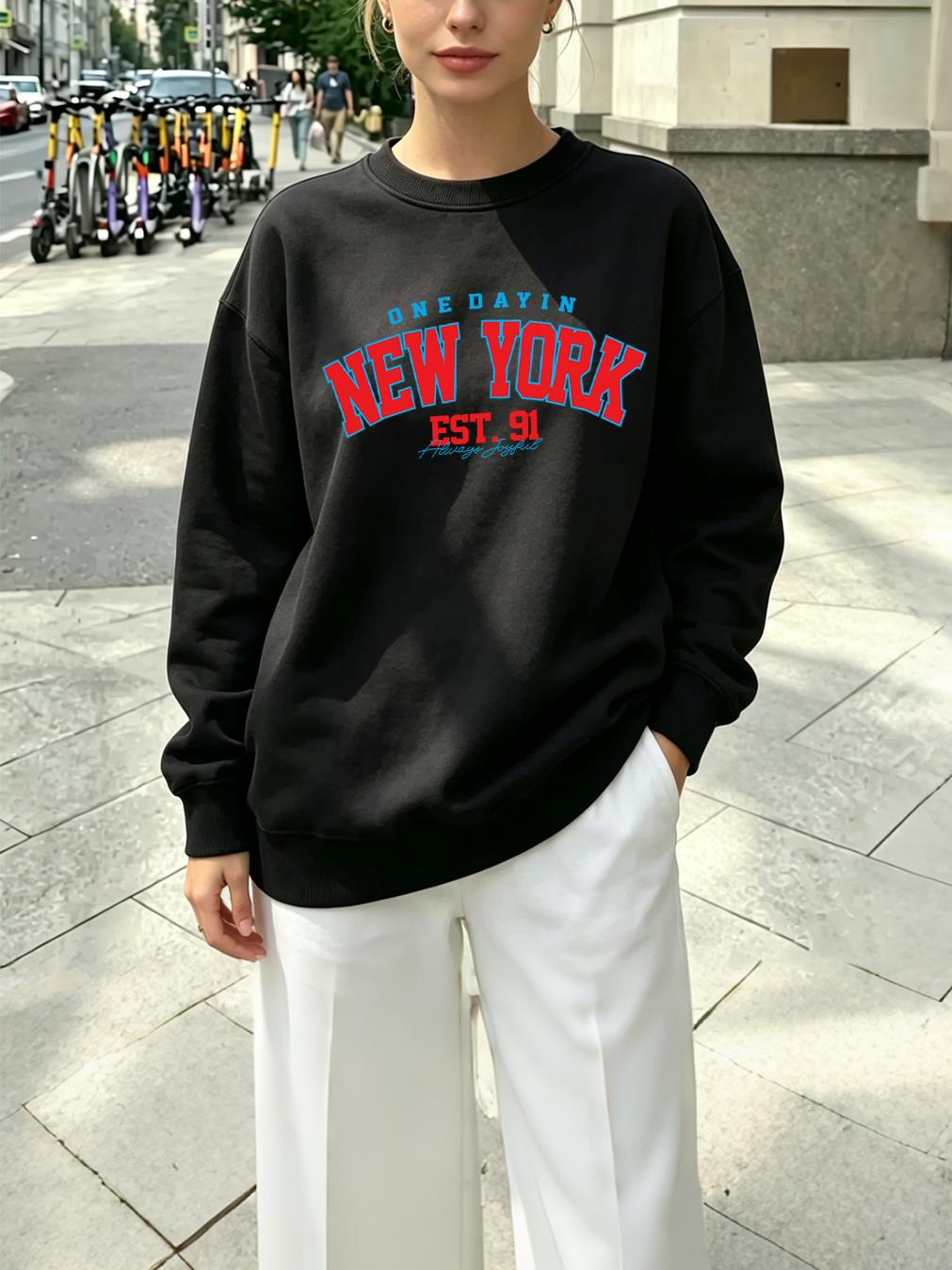 เสื้อสเวตเชิ้ตคอกลมพิมพ์ลาย Ne - Winter Clothing In New York City บทวิจารณ์และราคา
